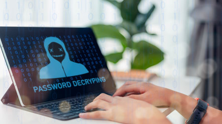 Security password decrypting login online data protection. password decrypting displayed on the screen.の写真素材