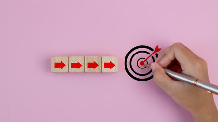 Target goal and arrow sign on background, Successful project plan, Business strategy planning management, Business goal, Innovation and inspiration for creativity idea thinkingの写真素材