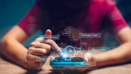AI or Artificial intelligence concept. Woman using ai to help business and used in daily life, Digital Transformation, Internet of Things, Artificial intelligence brain,の写真素材