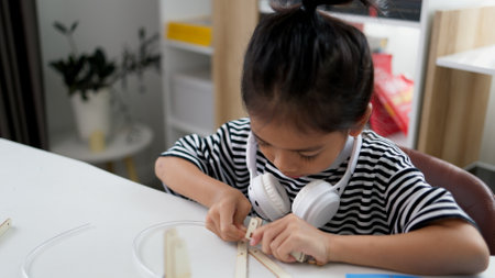 STEM education concept. Asian students learn at home with STEM toys, mathematics engineering science...