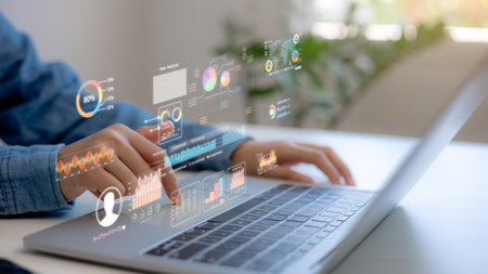 people using technology AI for working tools. Chatbot Chat with AI, using technology smart robot AI, artificial intelligence to generate something or Help solve work problemsの写真素材