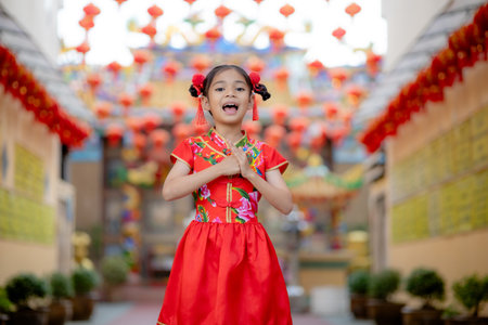 young Chinese girl with traditional dressing up celebrate Chinese new yearの写真素材
