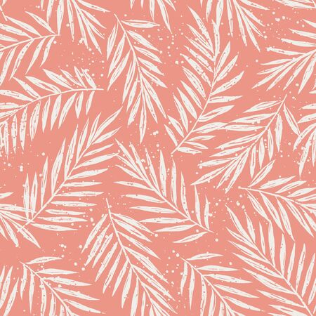 Exotic foliage vector seamless pattern with hand drawn silhouette palm leavesのイラスト素材