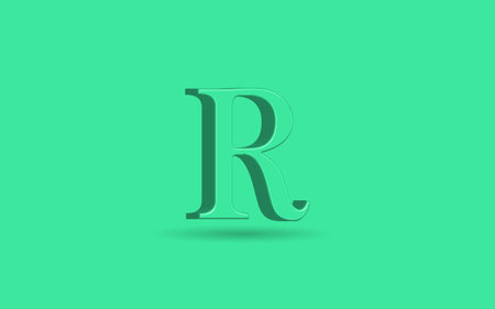 letter r capital 3d in green background letter r logo.のイラスト素材