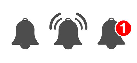 Notification bell or incoming inbox message icon. Vector ringing bell and notification with number...