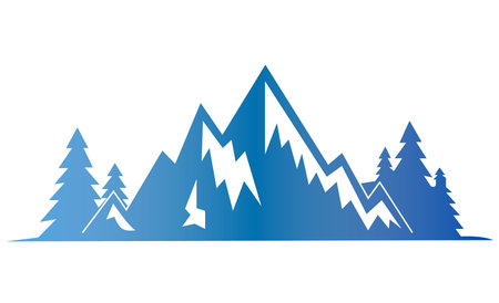 Mountain design with forest background blue color. Mountain icon, symbol for outdoor adventureのイラスト素材
