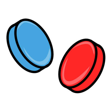 Blue and red capsules in white backgroundのイラスト素材