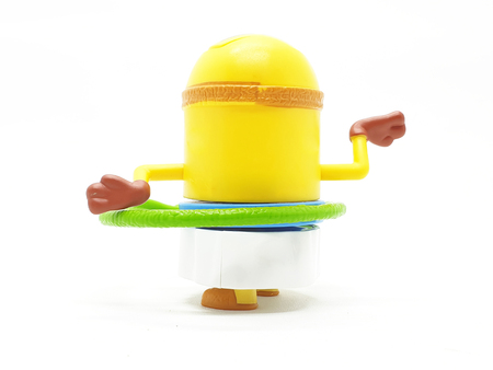 Minions toy isolated on white background an action figure from Despicable Me series animated 3D film produced by Illumination Entertainment for Universal Picturesのeditorial素材