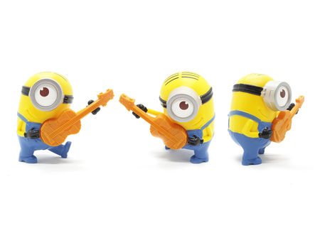 Minions toy isolated on white background an action figure from Despicable Me series animated 3D film produced by Illumination Entertainment for Universal Picturesのeditorial素材