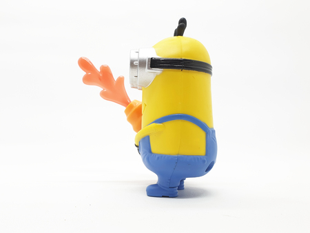 Minions toy isolated on white background an action figure from Despicable Me series animated 3D film produced by Illumination Entertainment for Universal Picturesのeditorial素材