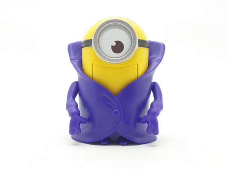Minions toy isolated on white background an action figure from Despicable Me series animated 3D film...
