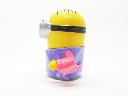 Minions toy isolated on white background an action figure from Despicable Me series animated 3D film produced by Illumination Entertainment for Universal Picturesのeditorial素材