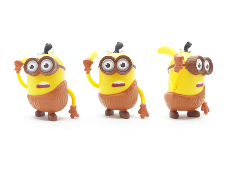 Minions toy isolated on white background an action figure from Despicable Me series animated 3D film...