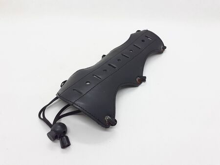 Black Leather Rubber Arm Guard for Archery Sports Protection Accessories in White Isolated...