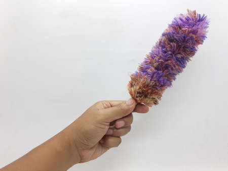 multiple colorful duster for cleaning on white isolation background