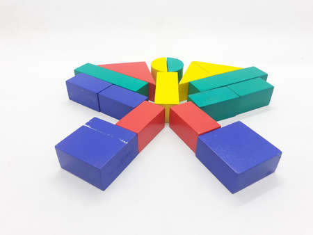 multiple colorful block toys in white isolation background