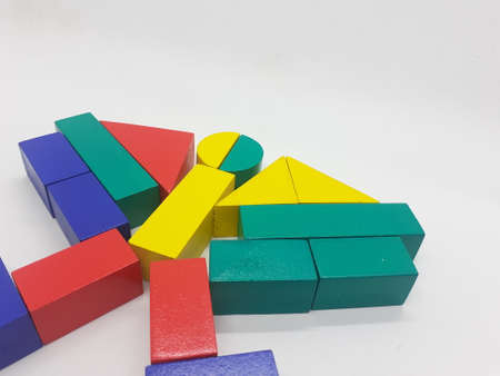 multiple colorful block toys in white isolation background