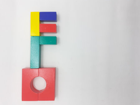 multiple colorful block toys in white isolation backgroundの写真素材