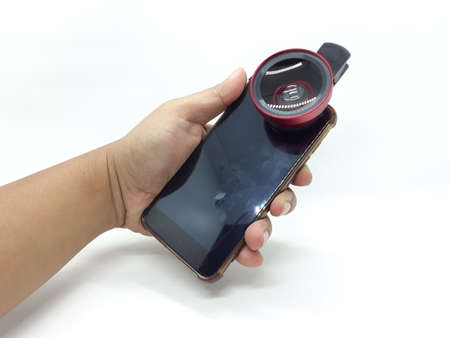 small detachable lens for phone on white isolation backgroundの写真素材