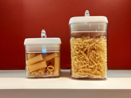 Colorful Artistic Modern Plastic Food Container for Kitchen Snack or Seasoning Storage Appliances in White Isolated Backgroundの写真素材