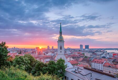 Sunrise in Bratislava, Slovakia.の写真素材