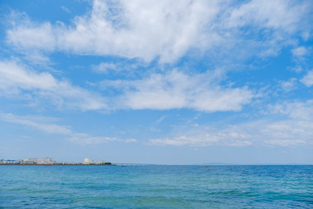 Beautiful sea landscape with blue sky and white clouds on sunny dayの写真素材