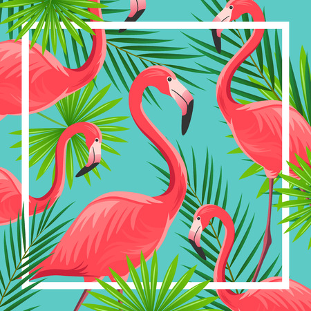 Illustration of an Abstract Background with Flamingosのイラスト素材