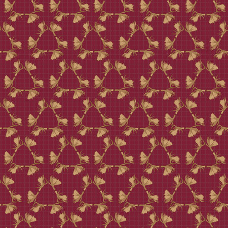 Moose Antlers arranged geometrically on maroon seamless pattern print backgroundのイラスト素材