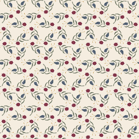 Vintage Red and Blue Floral of India Inspired seamless pattern print backgroundのイラスト素材