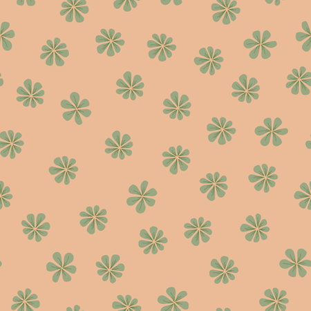 Ditsy Retro Sage Green Flowers on Orange seamless pattern print backgroundのイラスト素材