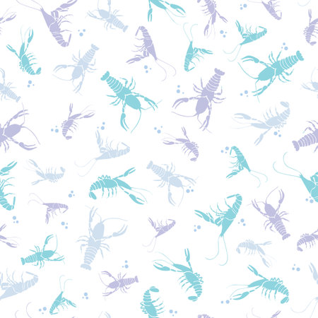 Colorful Pastel Crayfish Scattered on White seamless pattern print backgroundのイラスト素材