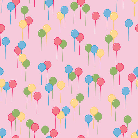 Colorful Balloons Scattered on Pink Background as a coordinate seamless pattern print backgroundのイラスト素材