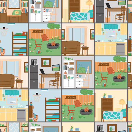 I Spy a Pink Eraser in Each Room seamless pattern print backgroundのイラスト素材