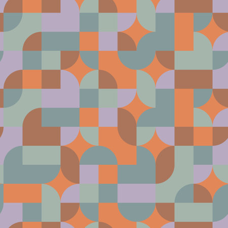 Colorful Boho Blocks of Blue Gray, Sienna Brown, Lavender Violet, Burnt Orange, and Celadon Green in an Abstract Geometric design creating a seamless pattern print backgroundのイラスト素材