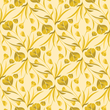 Monochromatic Yellow Ochre Abstract Tulips in an Ogee Shape design creating a seamless pattern print backgroundのイラスト素材