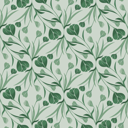 Monochromatic Hunter Green Abstract Tulips in an Ogee Shape design creating a seamless pattern print backgroundのイラスト素材