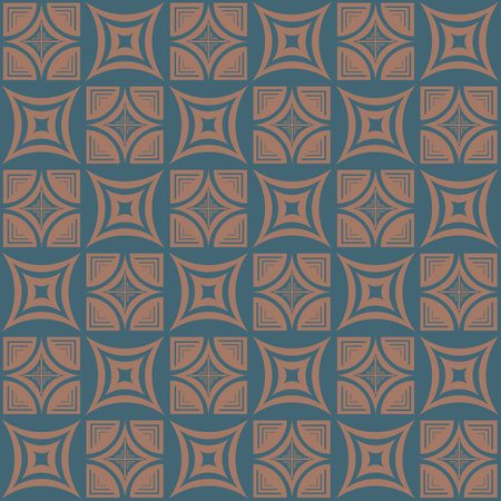 Modified Geometric Squares in Milk Chocolate on a Dark Country Blue background creating a seamless pattern print backgroundのイラスト素材