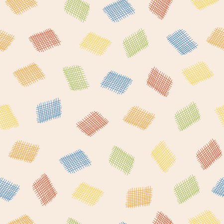 Crafty Corner Colorful Woven Fabric Swatches on Ecru background creating a seamless pattern print backgroundのイラスト素材