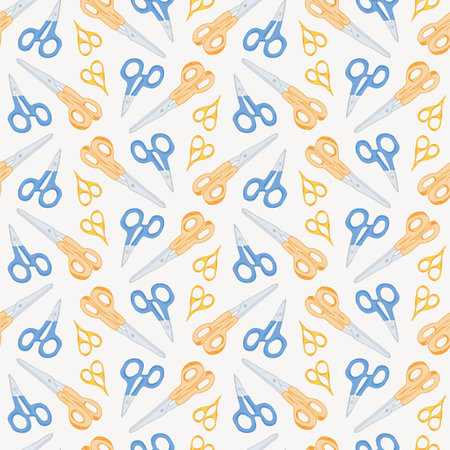 Crafty Corner Colorful Craft Scissors on Eggshell White background creating a seamless pattern print backgroundのイラスト素材