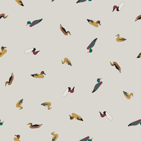 Ditsy Vintage Decoy Ducks Tossed on a Chalk Gray Background creating a seamless pattern printのイラスト素材