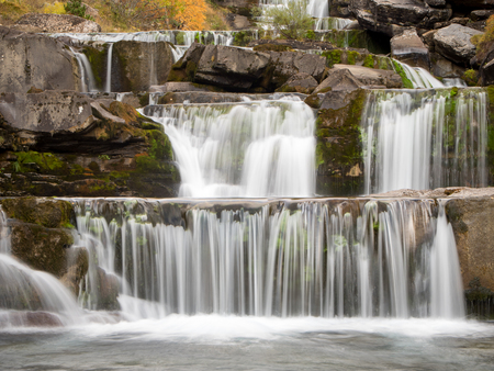 Detail of waterfalls in autumn in Pyrenees mountains (Ordesa, Spain)の写真素材