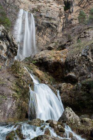 Waterfall in Nacimiento del Rio Mundo, in Riopar (Albacete, Spain)の写真素材