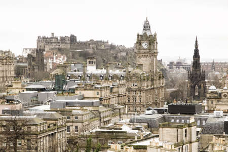 A view of Edinburgh city center in a cloudy day.の写真素材