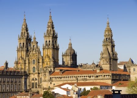Cathedral of Santiago de Compostela in Galicia, Spain..Cathedral of Santiago de Compostela in Galicia, Spain. In the photo highlights the main towers of the beautiful Gothic building. の写真素材