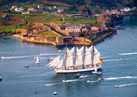 FERROL, SPAIN - FEBRUARY 16: Spanish Navy Training Ship, Juan Sebastian de Elcano on February 16 ,...