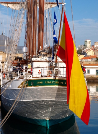 FERROL, SPAIN - FEBRUARY 16  Spanish Navy Training Ship, Juan Sebastian de Elcano on February 16 , 2013, in Ferrol, Spain  This is the training ship of spanish army and is docked at the dock  のeditorial素材
