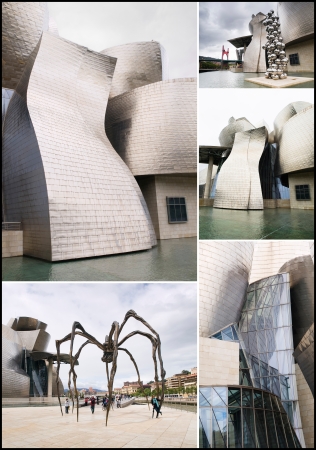 BILBAO, SPAIN-JULY 19  The Guggenheim Museum in Bilbao, Spain, on July 19, 2011  The Guggenheim is a museum of modern and contemporary art designed by Canadian-American architect Frank Gehry  This is a collage of different imagesのeditorial素材