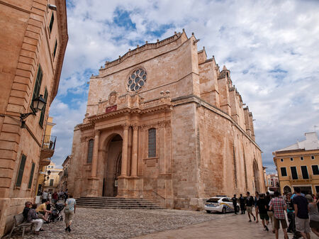CIUDADELA DE MENORCA, SPAIN - SEPTEMBER 23 Santa Maria de Ciudadela cathedral, in Ciudadela de Menorca, Spain, on September 23, 2014. This cathedral is the most important landmark of the island.のeditorial素材