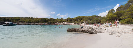 CIUDADELA DE MENORCA, SPAIN - SEPTEMBER 24 Panoramic view of Turqueta beach, in Ciudadela de Menorca, Spain, on September 24, 2014. Turqueta beach is one of the most beautiful beach of the islandのeditorial素材