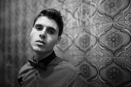 Man portrait in black and white, man has defiant attitudeの写真素材